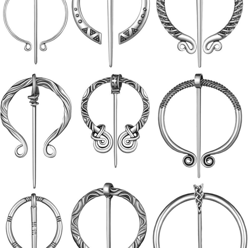 9 Pcs Medieval Cloak Pins Vintage Viking Brooch Celtic Shawl Clasp for Women